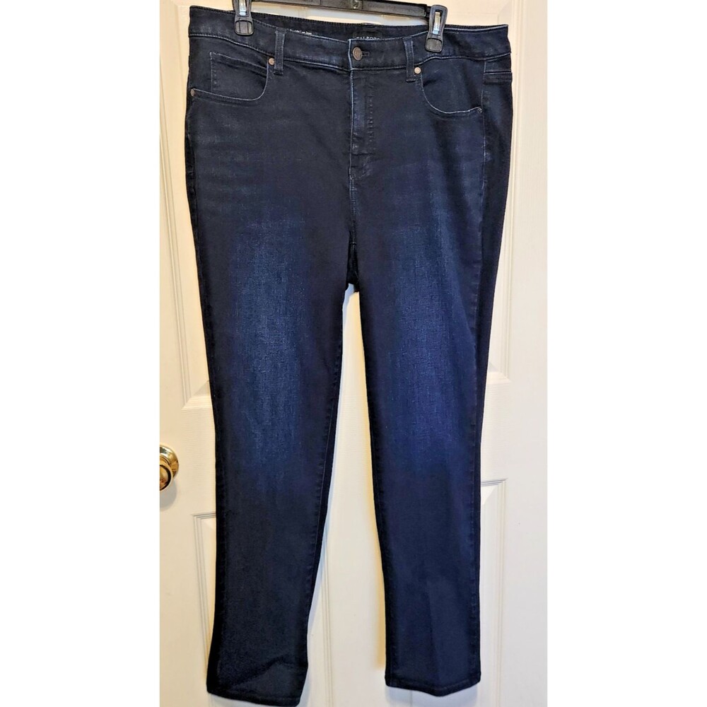 Talbots Womens 14W Straight Leg Jeans Dark Wash Stretch Denim Plus Size